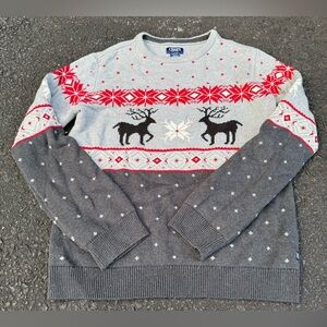 Chaps Crewneck Family Ugly Holiday Christmas‎ Sweater Grey, Kids Size XL